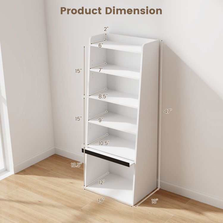 6 - Tier Bookcase Freestanding Ladder Bookshelf with 2 Adjustable Shelves and Flip Up Door - 7DAY'S