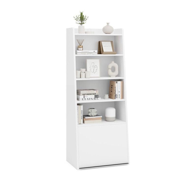 6 - Tier Bookcase Freestanding Ladder Bookshelf with 2 Adjustable Shelves and Flip Up Door - 7DAY'S