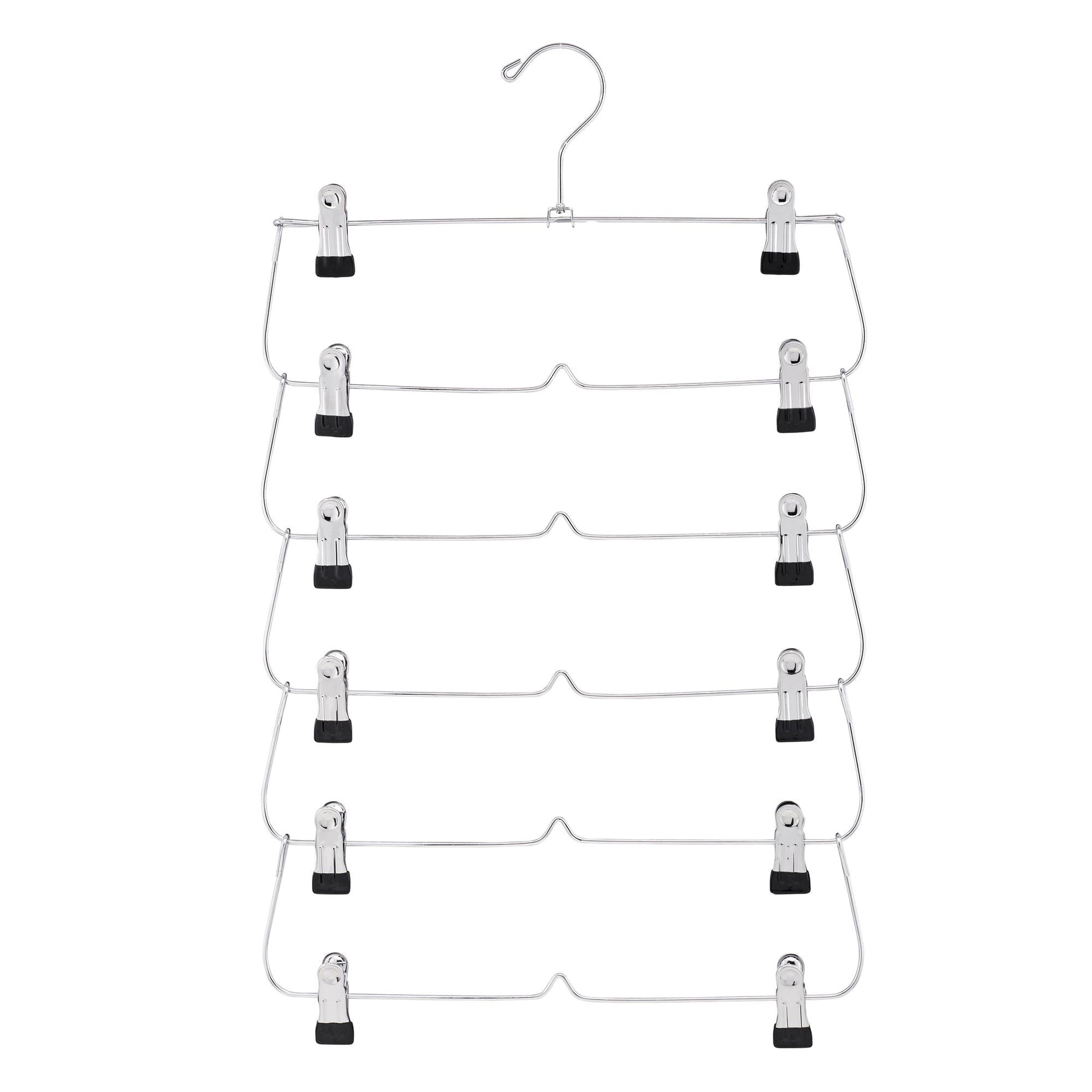 6 Tier with Chrome Finish, Space - Saving Skirt with Clips for Women's Clothes, Foldable Hangers for Pants, Towel, Scarf, Bra, Kitchen & Closet Organization - 7DAY'S
