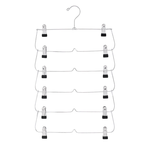 6 Tier with Chrome Finish, Space-Saving Skirt with Clips for Women's Clothes, Foldable Hangers for Pants, Towel, Scarf, Bra, Kitchen & Closet Organization