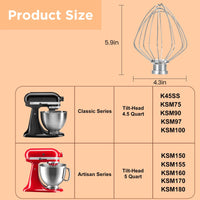 6 - Wire Whipped cream Attachment for KitchenAid 4.5 - 5 Quart Tilt - Head Stand Mixer, K45WW accessory Replacement, Egg Cream Stirrer, Cake Mayonnaise Whisk, Whipping Egg White(Not for dishwasher) - 7DAY'S