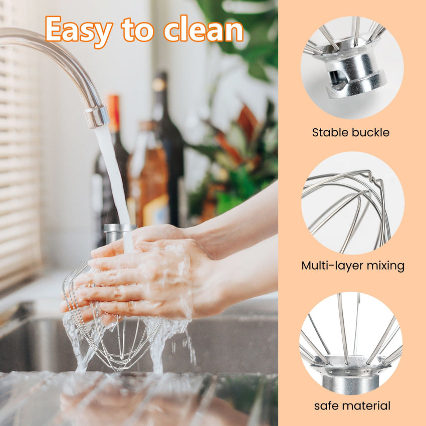 6 - Wire Whipped cream Attachment for KitchenAid 4.5 - 5 Quart Tilt - Head Stand Mixer, K45WW accessory Replacement, Egg Cream Stirrer, Cake Mayonnaise Whisk, Whipping Egg White(Not for dishwasher) - 7DAY'S