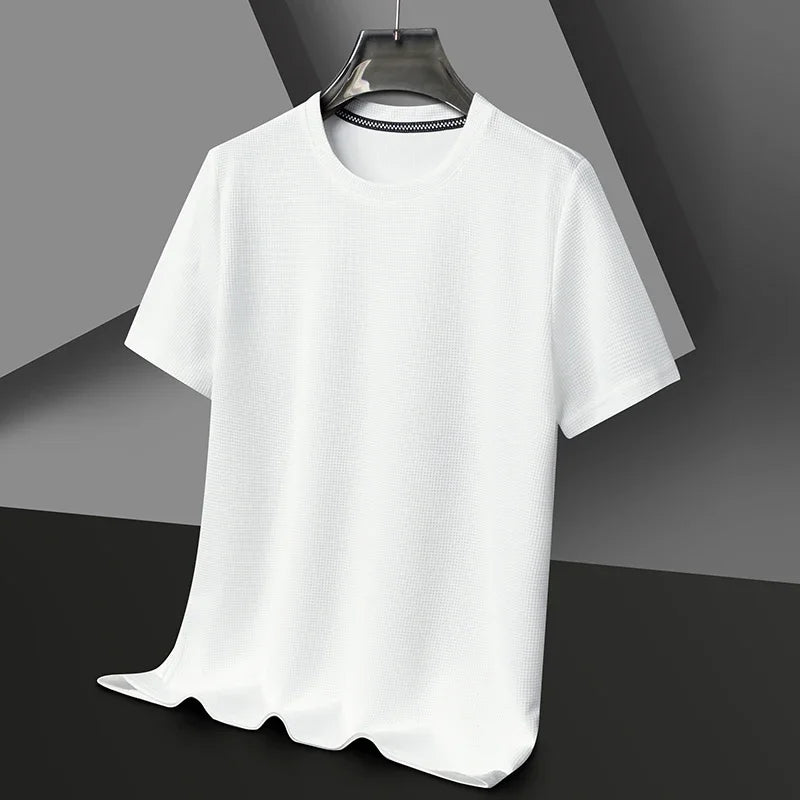Short sleeved Polo shirShort sleeved Waffle Solid Polot fashion splicing men's round neck top cotton daily short sleeved T-shirt - 7DAY'S