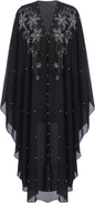 OBEEII Muslim Dress for Women Loose Batwing Sleeved Hooded Beaded Embroidery Long Abaya Dress Kaftan Abayas Islamic Robe