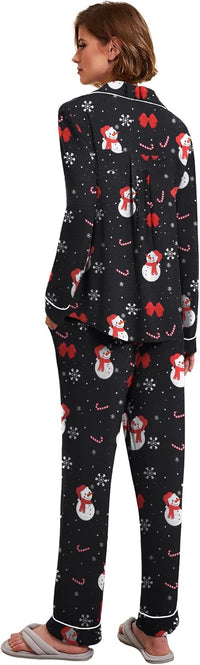 Ekouaer Women's Pajamas Long Sleeve Sleepwear Casual Button Down Loungewear Soft Pjs Set S-XXL