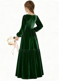 Long Sleeve Velvet Junior Bridesmaid Dresses Girls Holiday Dresses with Slit Christmas Maxi Dress Formal Party Gown