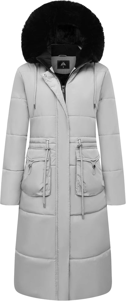 MOERDENG Women's Long Winter Puffer Coat Waterproof Warm Maxi Down Jacket Faux Fur Removable Hood Parka