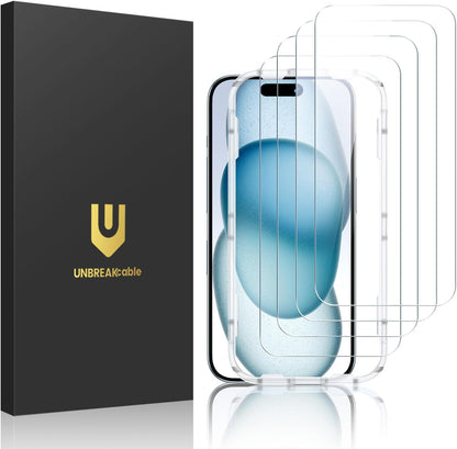 UNBREAKcable 4-Pack Screen Protector for iPhone 17, Double Shatterproof Tempered Glass [Easy Installation Frame] [9H Hardness] [99.99% HD Clear] [Case Friendly] for iPhone 6.3 inch