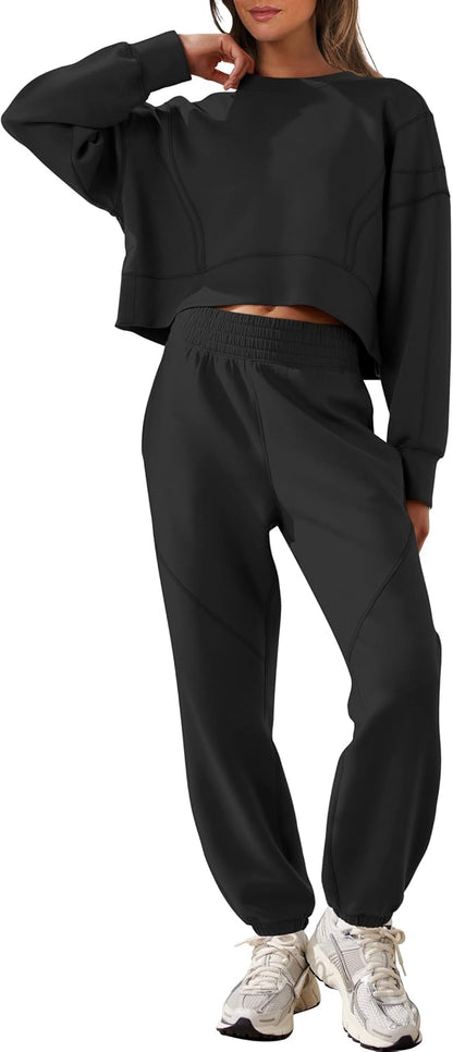ANRABESS Womens 2 Piece Outfits Lounge Sets Cropped Sweatshirt Joggers Fashion Sweatsuit Sweat Set 2025 Winter Travel Outfits