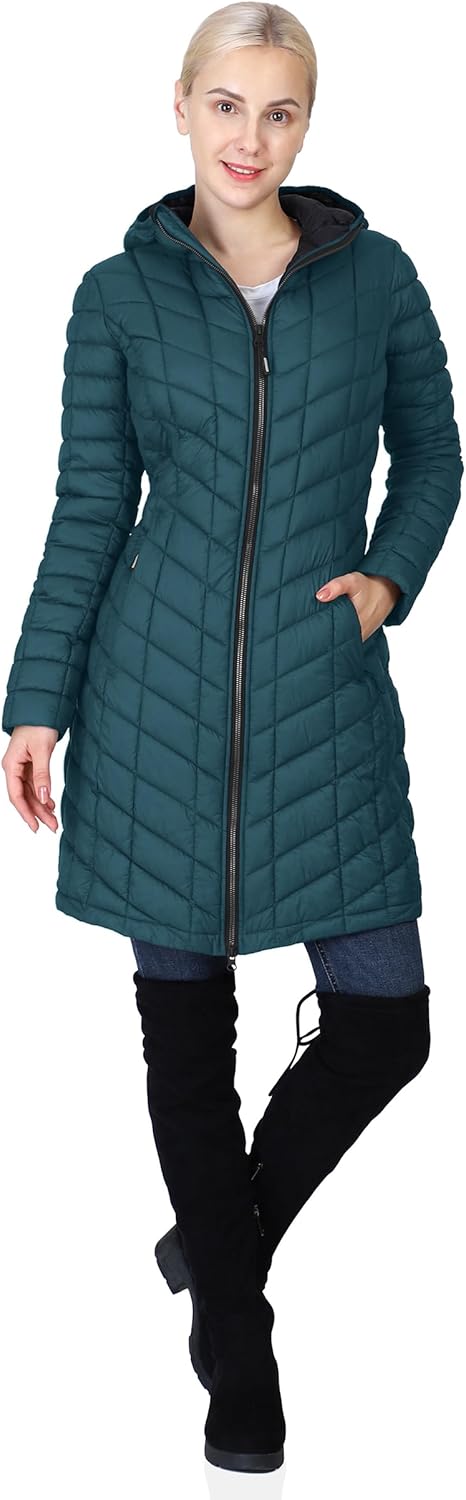 Outdoor Ventures Women's Maryan Hooded Ultra Lightweight Warm Thermolite Long Puffer Coat