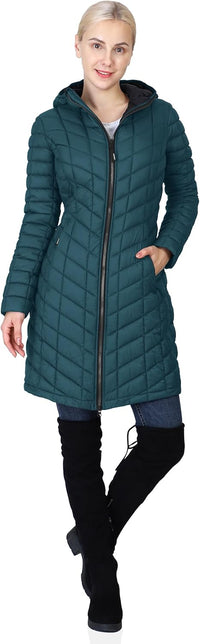 Outdoor Ventures Women's Maryan Hooded Ultra Lightweight Warm Thermolite Long Puffer Coat