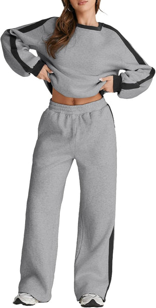 Herseas Women 2 Piece Outfits Color Block Sweatsuit Casual Fleece Lounge Matching Sets