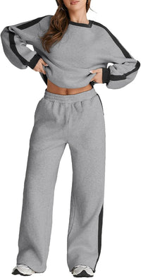 Herseas Women 2 Piece Outfits Color Block Sweatsuit Casual Fleece Lounge Matching Sets