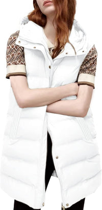 Tanming Women's Long Puffer Vest Casual Sleeveless Puffy Jacket with Removable Hood
