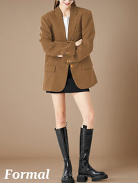 Mina Self 2025 Fall Women's Lightweight Blazer Suit Jacket Single-Breasted Casual Business Loose Fit Outerwear Pockets