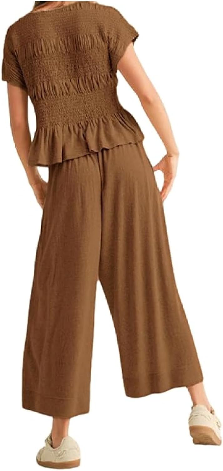 Summer Pants Set Women 2 Piece Lounge Matching Set Casual Outfit with Pockets for Travel Shopping Boho Chic Outfit