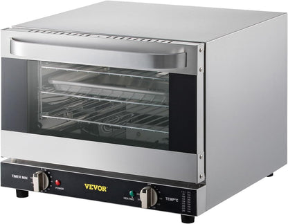 VEVOR Commercial Convection Oven, 21L/19Qt, Quarter-Size Conventional Oven Countertop, 1440W 3-Tier Toaster w/Front Glass Door, Electric Baking Oven w/Trays Wire Racks Clip Gloves, 120V