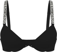 Victoria's Secret Very Sexy Logo Shine Strap Push-Up Bra, Adds One Cup Size, Padded, Plunge Neckline, Bras for Women, Black Shine, 32C