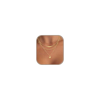Layered Necklaces for Women, Dainty 14K Gold Plated Circle Peadant Chain Necklace Set Simple Paperclip Stacked Necklaces for Women Trendy Gold Jewelry