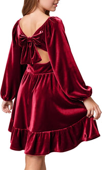 Girls Christmas Dress Fall Velvet Tie Back Long Sleeve Elegant Party Gifts for Outfits Kids Teen Winter Dresses