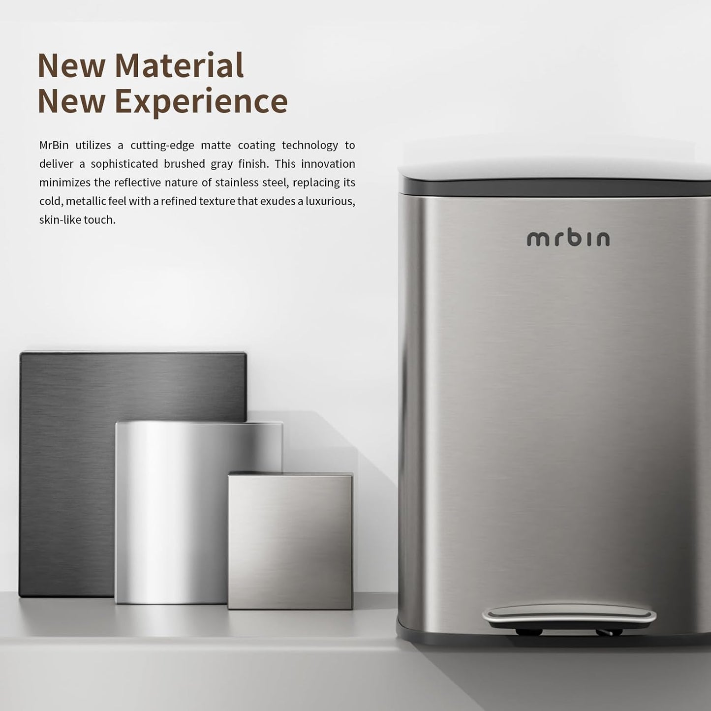 MRBIN Stainless Steel Kitchen Trash Can with Lid and Odor Filter, 13gal / 50L Step Tall Kitchen Pedal Garbage Pail, Commercial Large Rectangle Office Waste Basket for Bathroom, Garage, Eclipse Grey