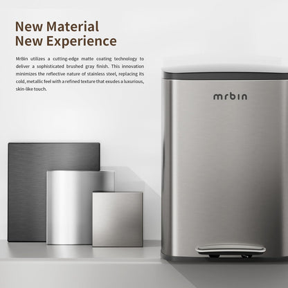 MRBIN Stainless Steel Kitchen Trash Can with Lid and Odor Filter, 13gal / 50L Step Tall Kitchen Pedal Garbage Pail, Commercial Large Rectangle Office Waste Basket for Bathroom, Garage, Eclipse Grey