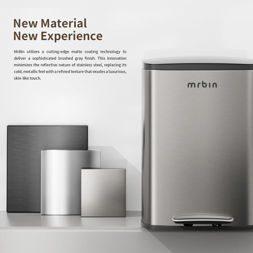 MRBIN Stainless Steel Kitchen Trash Can with Lid and Odor Filter, 13gal / 50L Step Tall Kitchen Pedal Garbage Pail, Commercial Large Rectangle Office Waste Basket for Bathroom, Garage, Eclipse Grey