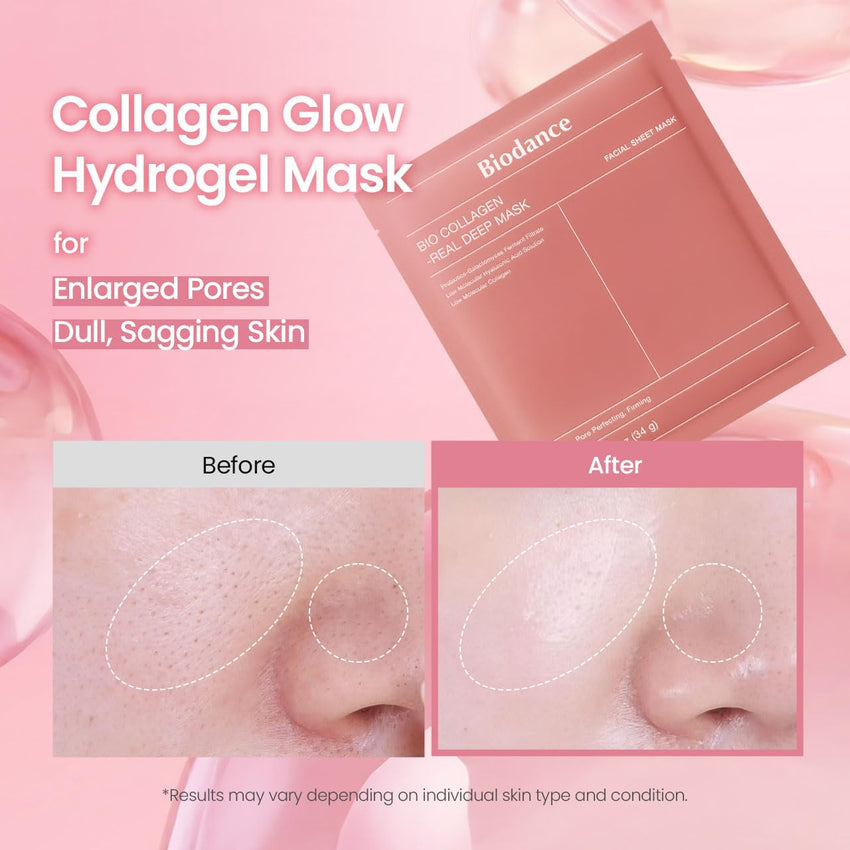 BIODANCE Bio-Collagen Real Deep Mask, Hydrating Overnight Hydrogel Mask, Pore Minimizing, Elasticity, Plumping Improvement, Korean Skin Care, Valentines Day Gifts for Her | 1.19oz(34g) x 4ea