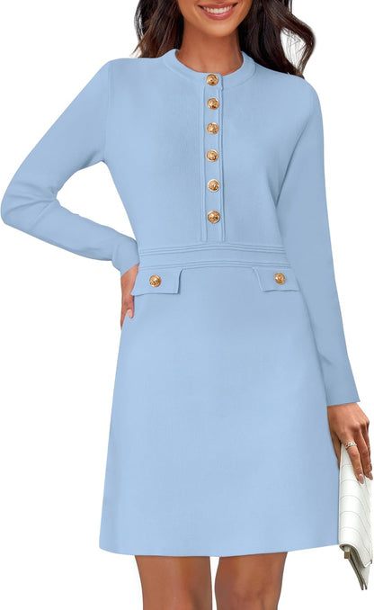 NENONA Women's 2025 Fall Sweater Dress Winter Long Sleeve Fashion Button Elegant Work Formal Cocktail Party Mini Dresses