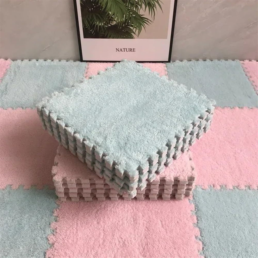 7DAY'S 40pcs 30x30cm DIY Nordic Floor Mat Splicing Carpet Plush Velvet Bedroom Rooms Pink Mat Puzzle Plush Mats Interlocking Carpet Tiles for Commercial and Home