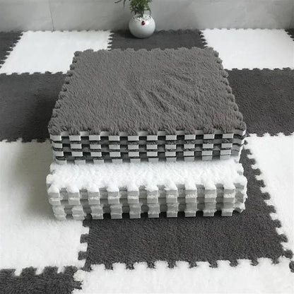 7DAY'S 40pcs 30x30cm DIY Nordic Floor Mat Splicing Carpet Plush Velvet Bedroom Rooms Pink Mat Puzzle Plush Mats Interlocking Carpet Tiles for Commercial and Home