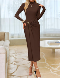 ZESICA Women's 2025 Fall Long Sleeve Bodycon Dress Mock Neck Wedding Guest Cocktail Party Long Midi Dresses