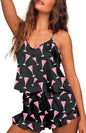 Ekouaer Satin Pajama Set for Women Silk Pjs for Women Set Camisole Top and Shorts with Ruffle Sleepwear