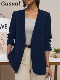 Mina Self 2025 Fall Women's Blazers Casual Lightweight Collarless V Neck One-Button Front Work Suit Jackets with Pockets