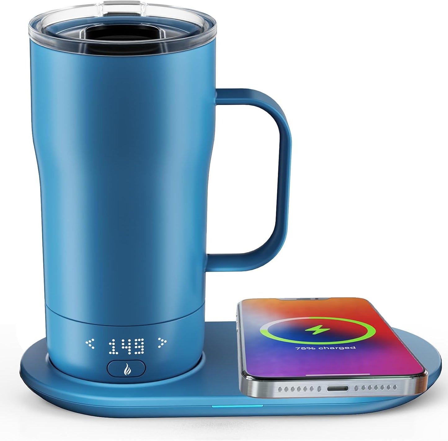 Smart Self Heating Coffee Mug 18 Oz Temperature Control Heated Coffee Mug App Controlled Warmer Mug 5-10 Hour LED Display Keep Coffee Hot All Day Fast Wireless Charger Base Jade Green