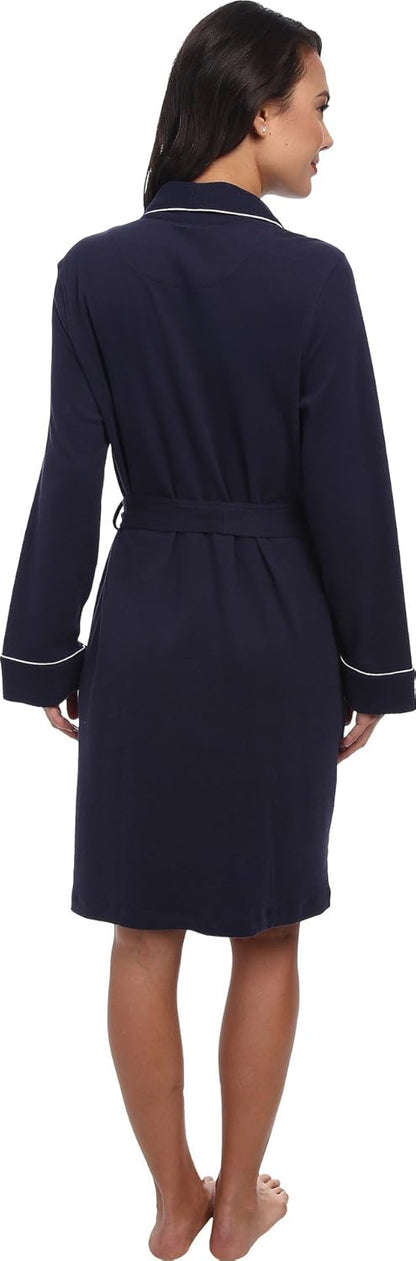 Lauren Ralph Lauren Hartford Lounge Short Shawl Collar Robe - Robe for Women - Long Sleeves - Quilted Cuffs Windsor Navy MD (US 8-10) One Size