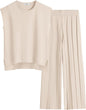 ANRABESS Women 2 Piece Lounge Sets Summer Casual Knit Sweater Vest Pant Set Beach Vacation Airport Clothes 2025 Fall Outfits
