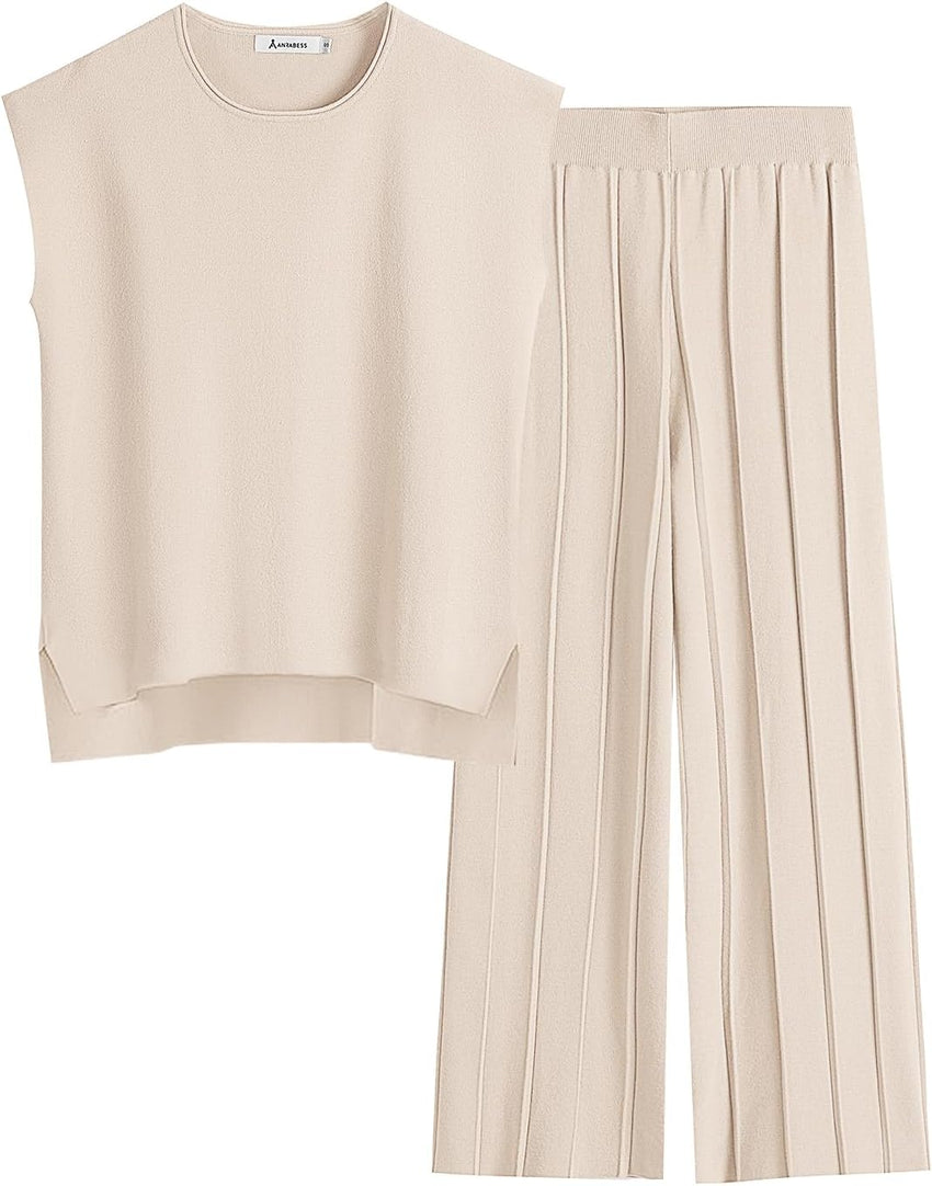 ANRABESS Women 2 Piece Lounge Sets Summer Casual Knit Sweater Vest Pant Set Beach Vacation Airport Clothes 2025 Fall Outfits
