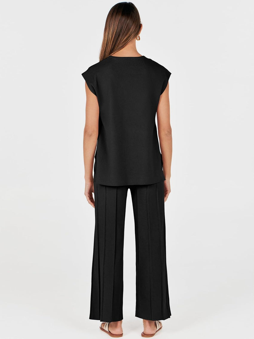 ANRABESS Women 2 Piece Lounge Sets Summer Casual Knit Sweater Vest Pant Set Beach Vacation Airport Clothes 2025 Fall Outfits