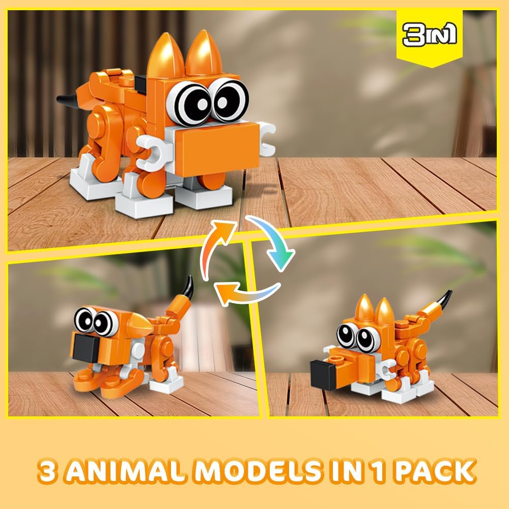 HOGOKIDS 60 Kinds Party Favors for Kids, 20 Pack 3-in-1 Animals Building Block Toy Sets for Goodie Bags Stocking Stuffer Classroom Prizes Birthday Christmas Easter Gifts for Boys Girls Ages 6-12+