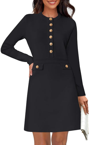 NENONA Women's 2025 Fall Sweater Dress Winter Long Sleeve Fashion Button Elegant Work Formal Cocktail Party Mini Dresses