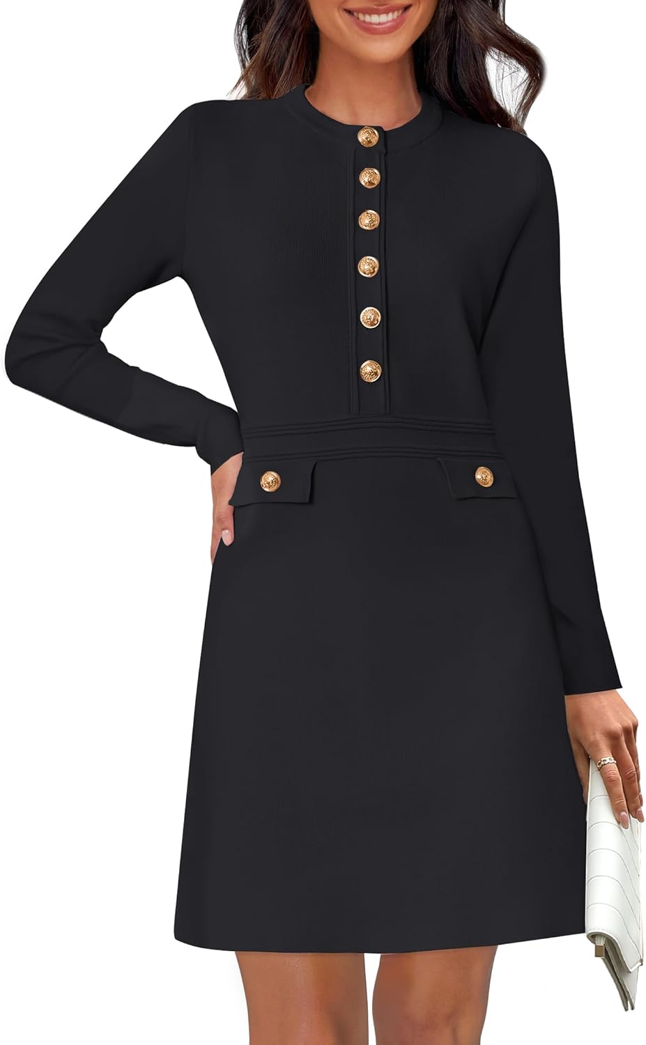 NENONA Women's 2025 Fall Sweater Dress Winter Long Sleeve Fashion Button Elegant Work Formal Cocktail Party Mini Dresses