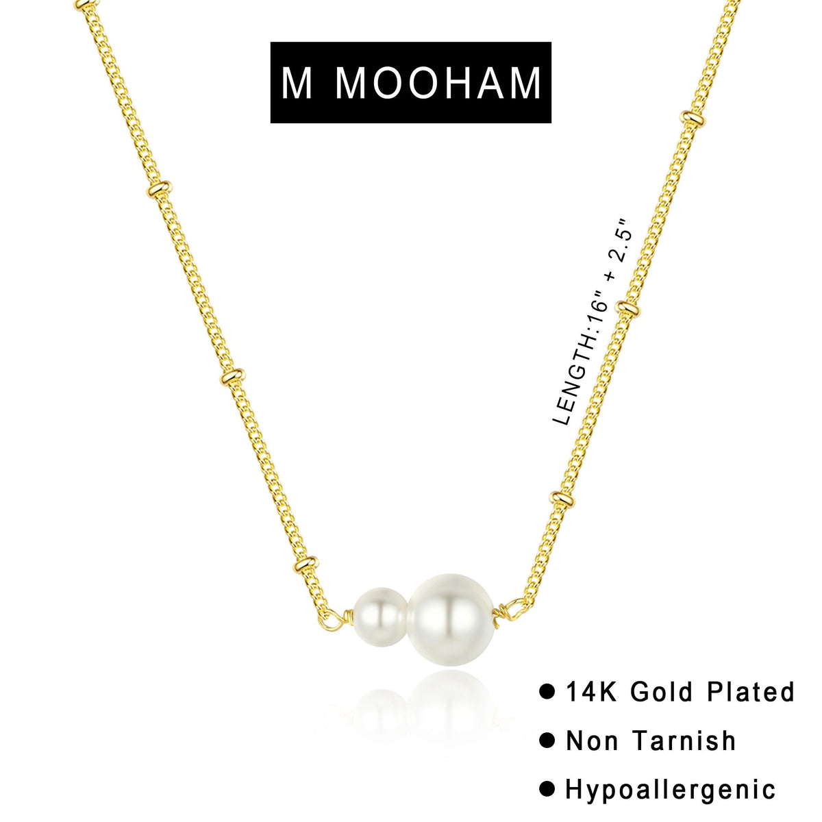 M MOOHAM Gold Necklace for Women Non Tarnish - Dainty 14K Gold Plated Beaded Chain Small Pendant Necklaces Simple Pearl Circle Beads Teardrop Pendant Necklace for Women Trendy Jewelry Gifts