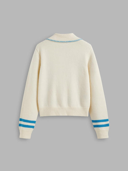 CIDER Cardigan Sweater for Women Knitted Long Sleeve Collared Cat Cute Pattern Button Down Crop Tops