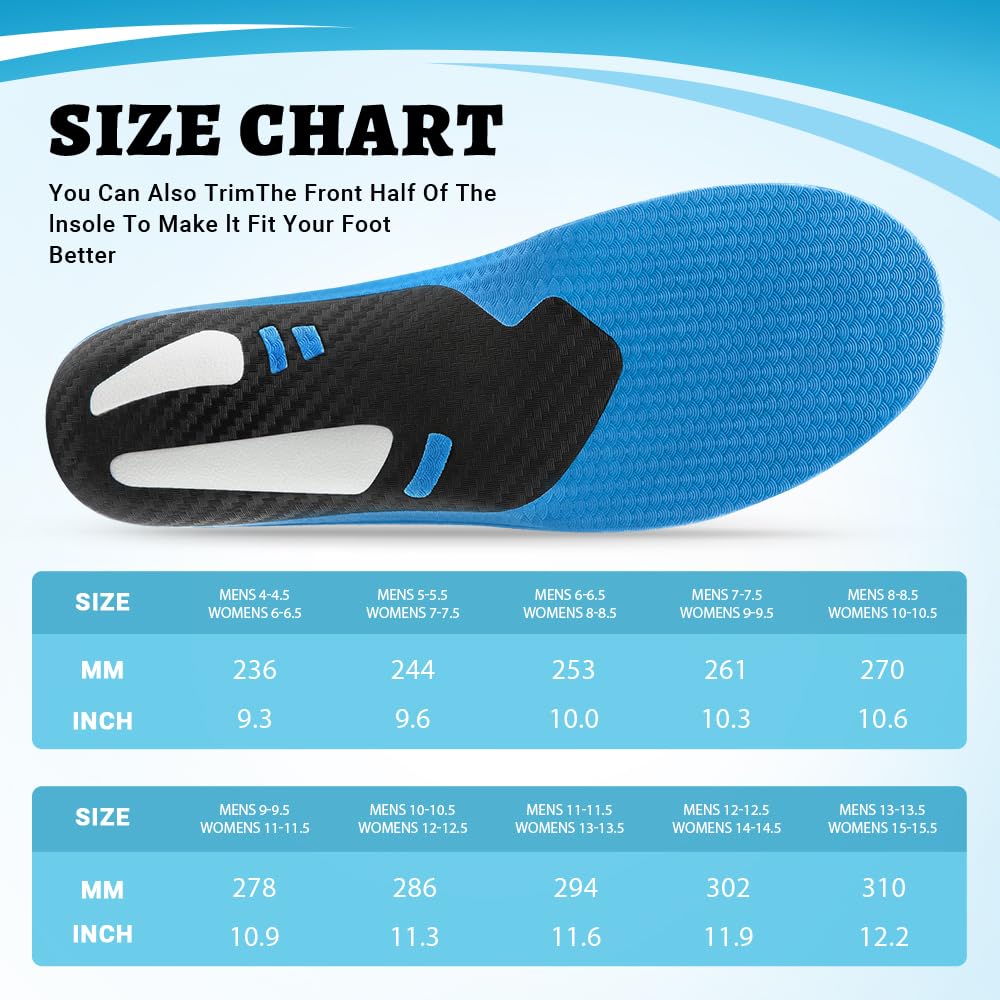 VALSOLE 220+ lbs Plantar Fasciitis High Arch Support Insole for Men Women,Heavy Duty Support Pain Relief Orthotics Insert,Relieve Flat Feet,High Arch,Foot Pain,Standing All Day Boot Work Shoe Insole
