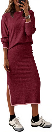 Dokotoo 2 Piece Skirts Sets For Women Fall Fashion 2025 Sweater Dress Knit Lounge Travel Outfits Winter Clothing