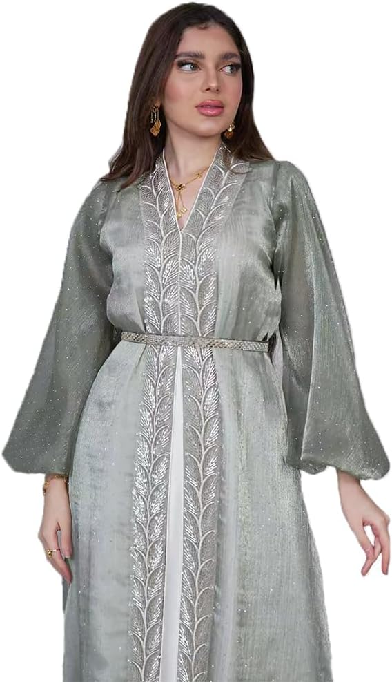 Embroidery Jalabiya Chiffon Abaya Dress for Women Dubai Sadui Muslim Eid Clothes