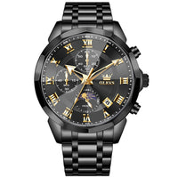 OLEVS Watches Men Luxury Chronograph Moon Phase Waterproof Luminous Watches for Men Analog Quartz Calendar Stainless Steel Strap Wrist Watches-(Black/Blue/Gold/Grey/Silver Face)
