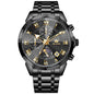 OLEVS Watches Men Luxury Chronograph Moon Phase Waterproof Luminous Watches for Men Analog Quartz Calendar Stainless Steel Strap Wrist Watches-(Black/Blue/Gold/Grey/Silver Face)