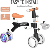 Umatoll Colorful Lighting Baby Balance Bike Toys for 1 Year Old Boys Gifts, Adjustable Seat Baby Walker, One Year Old Boy Birthday Gifts, 12-24 Months Toddler First Ride on Toys